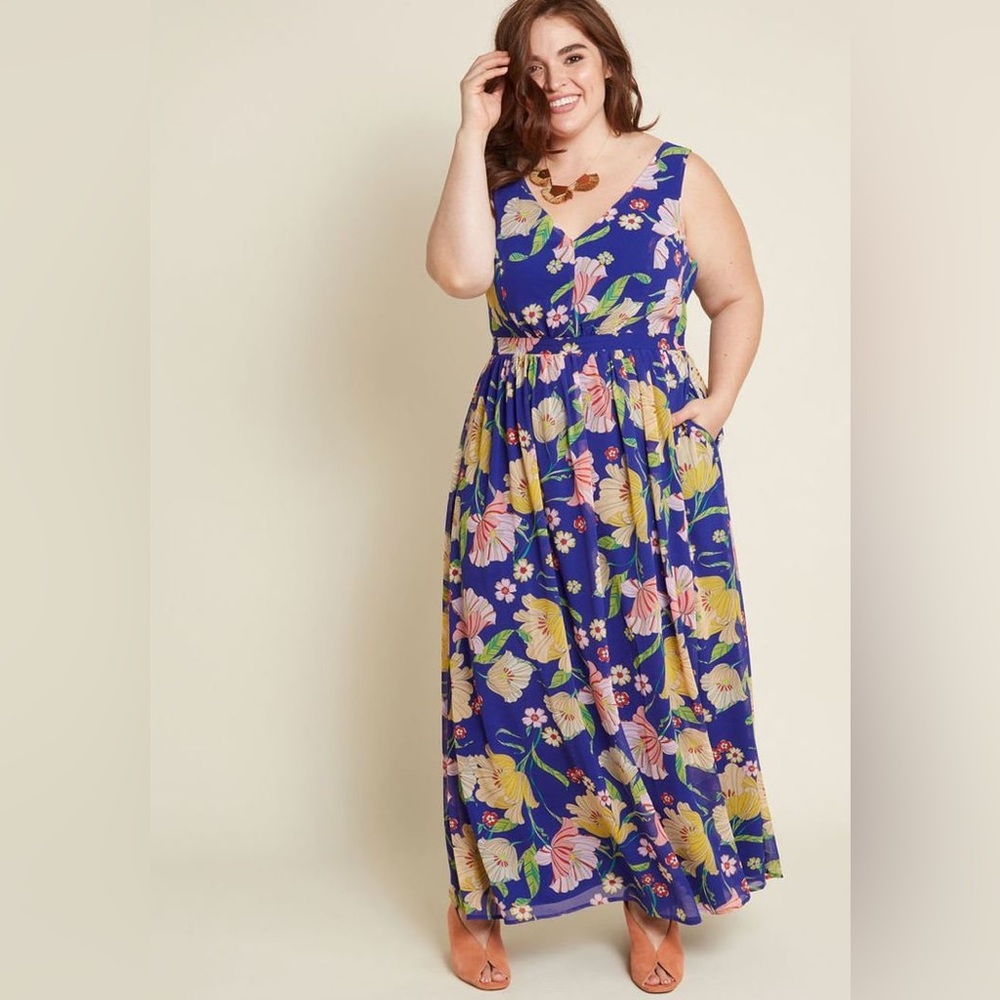 Garden Party! Modcloth Blue Floral Plus Maxi Dress